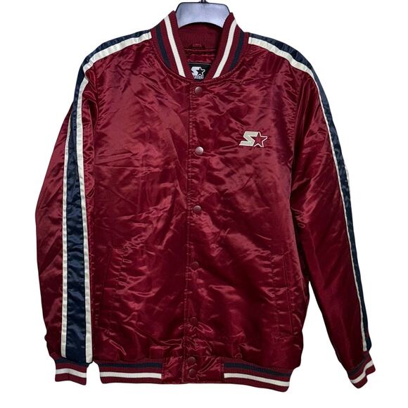 Starter Men's Enzo Stripe Logo Satin Bomber Jacket - Red small $120